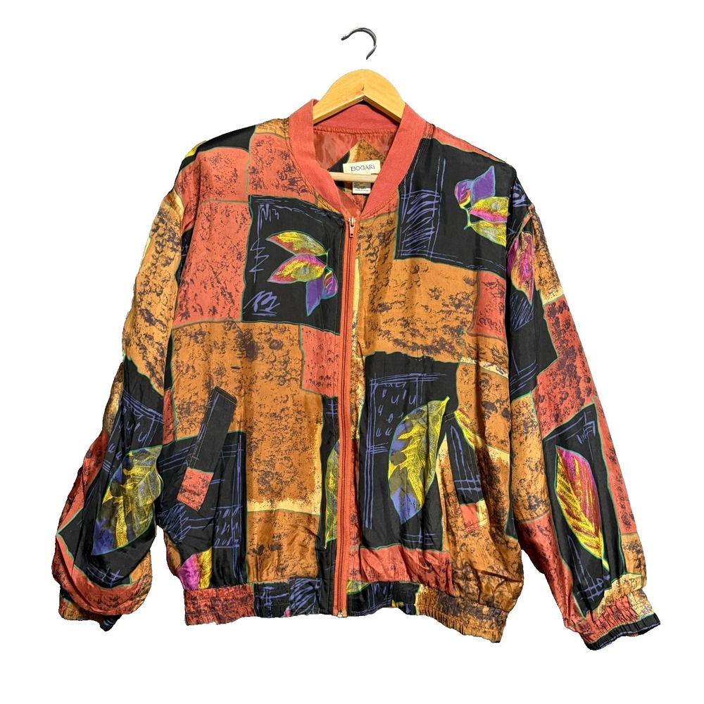 Vintage 80s 90s Bogari Bomber Jacket L Abstract Retro Boho Eclectic Art Festival